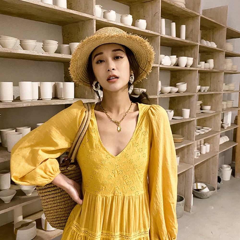 Boho open back eyelet v neck long sleeve maxi - Picture 5 of 8